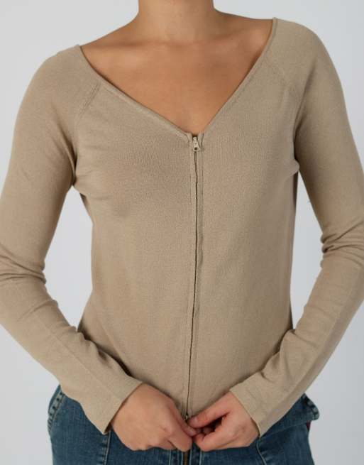 Vintage Unbranded S long sleeve top in beige, 4 of 4