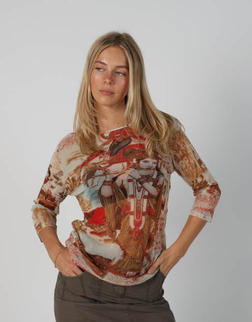 Vintage Unbranded S long sleeve top in beige, 1 of 4