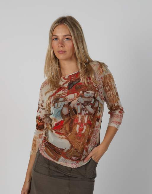 Vintage Unbranded S long sleeve top in beige, 3 of 4