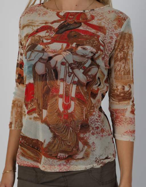 Vintage Unbranded S long sleeve top in beige, 4 of 4