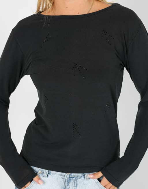 Vintage Unbranded S long sleeve top in black, 4 of 4
