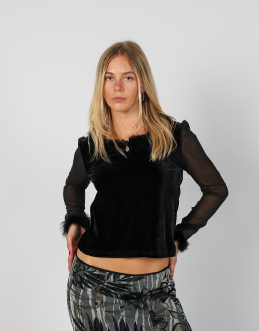 Vintage Unbranded S long sleeve top in black, 3 of 4
