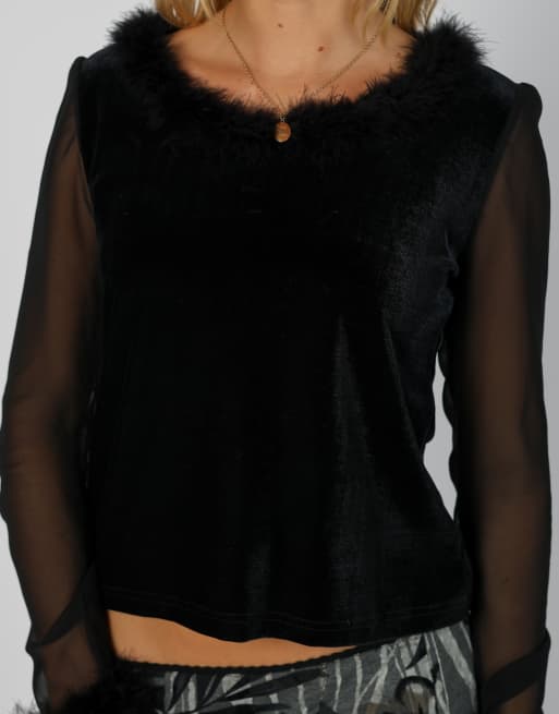 Vintage Unbranded S long sleeve top in black, 4 of 4