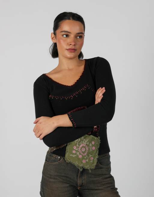 Vintage Unbranded S long sleeve top in black, 3 of 4