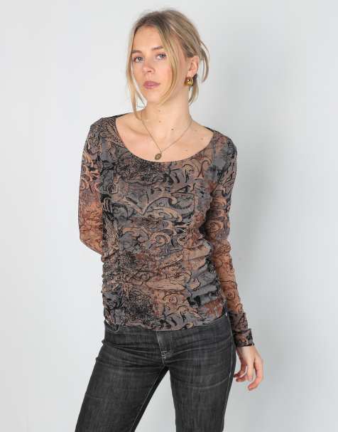 Vintage Unbranded S long sleeve top in brown - view 1