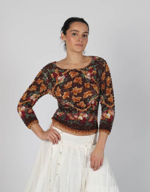 Vintage Unbranded S long sleeve top in brown, 3 of 4