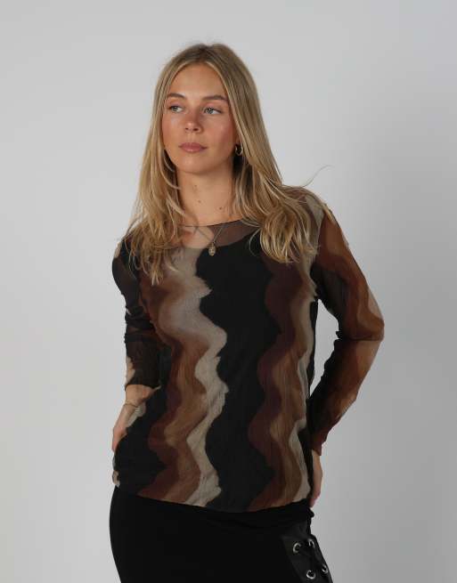 Vintage Unbranded S long sleeve top in brown, 1 of 4