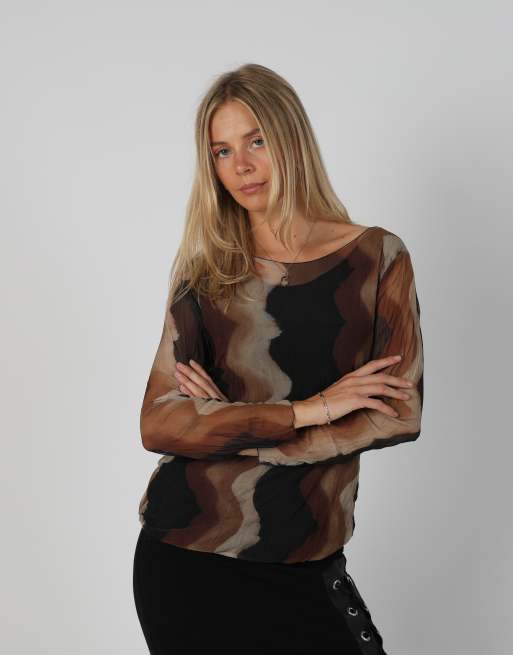 Vintage Unbranded S long sleeve top in brown, 3 of 4