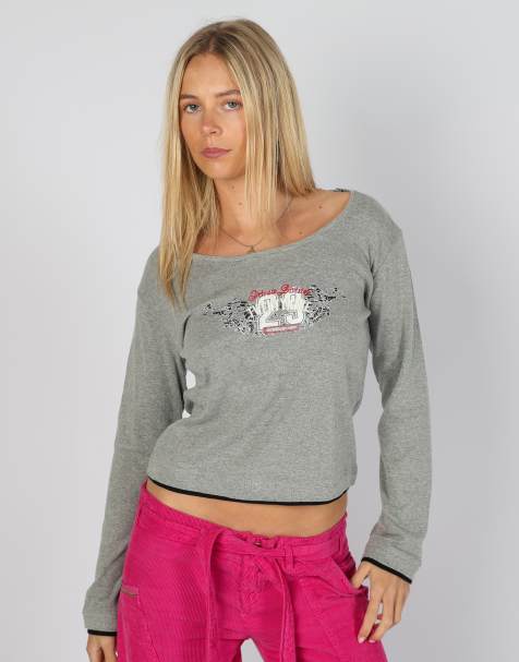Vintage Unbranded S long sleeve top in charcoal grey - view 1