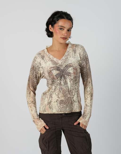 Vintage Unbranded S long sleeve top in cream, 1 of 4