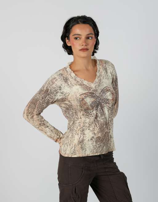 Vintage Unbranded S long sleeve top in cream, 3 of 4