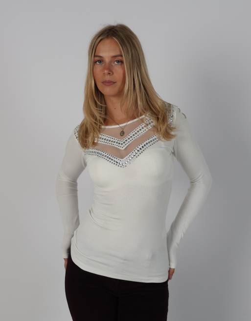Vintage Unbranded S long sleeve top in cream, 1 of 4