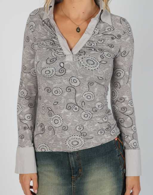 Vintage Unbranded S long sleeve top in light grey, 4 of 4