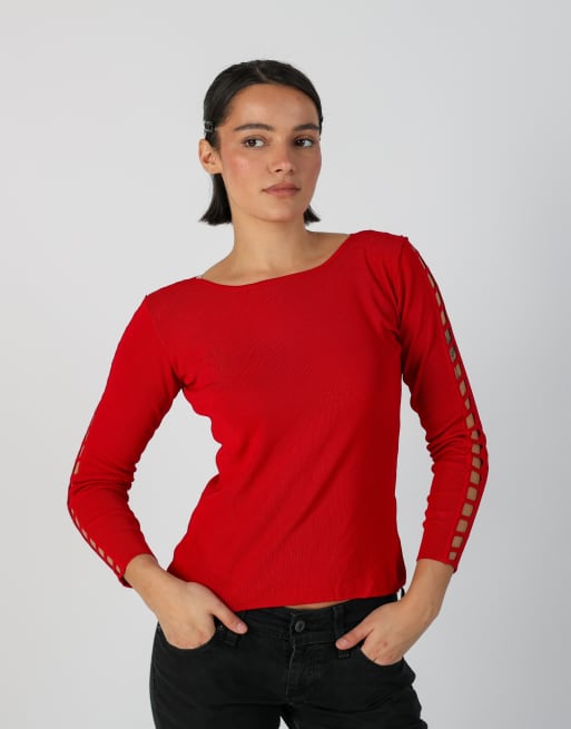Vintage Unbranded S long sleeve top in red, 1 of 4