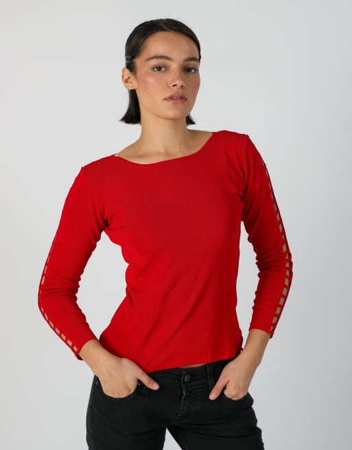 Vintage Unbranded S long sleeve top in red, 3 of 4