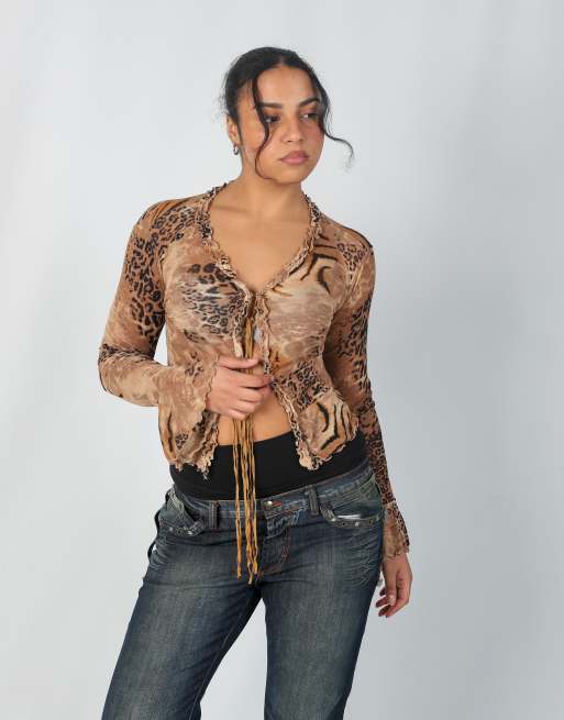 Vintage Unbranded S long sleeve top in tan, 3 of 4