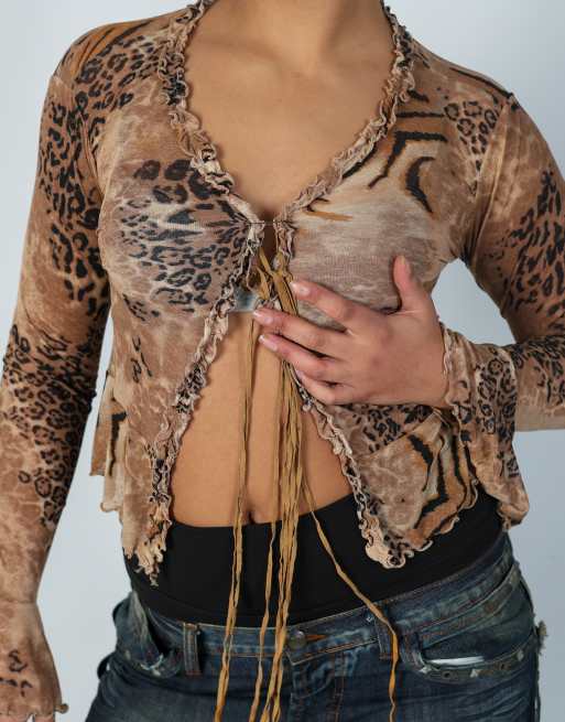 Vintage Unbranded S long sleeve top in tan, 4 of 4