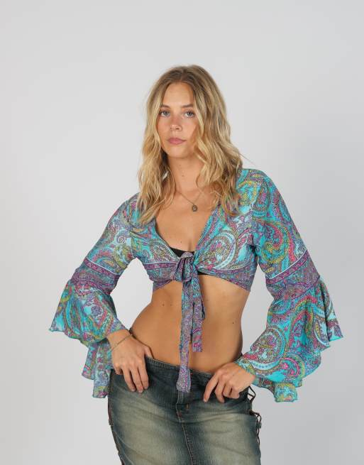 Vintage Unbranded S long sleeve top in turquoise, 1 of 4