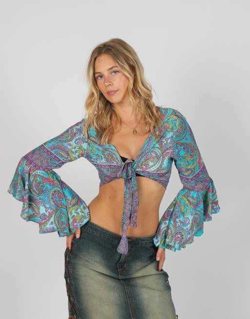 Vintage Unbranded S long sleeve top in turquoise, 3 of 4