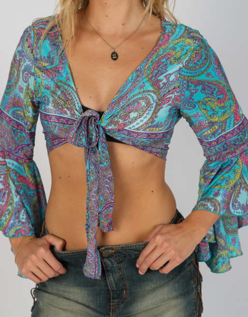 Vintage Unbranded S long sleeve top in turquoise, 4 of 4