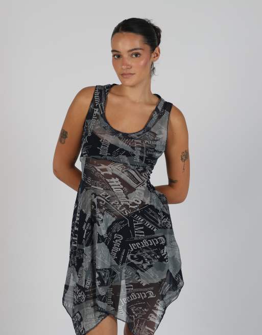 Vintage Unbranded S mesh midi dress in navy blue, 2 of 4