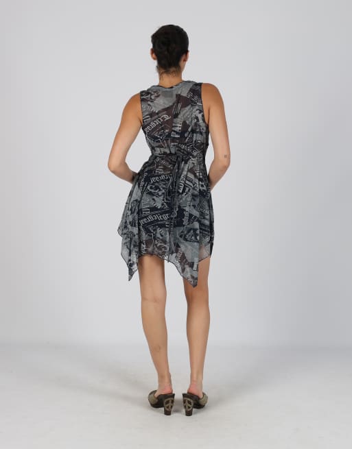 Vintage Unbranded S mesh midi dress in navy blue, 3 of 4