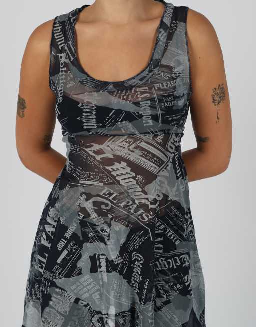 Vintage Unbranded S mesh midi dress in navy blue, 4 of 4