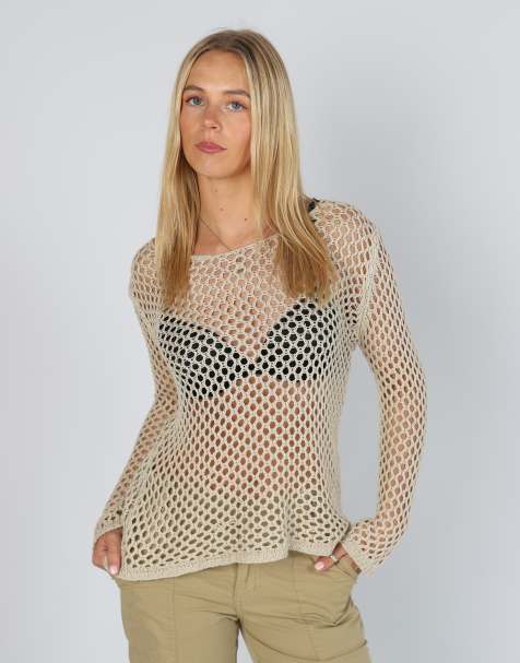 Vintage Unbranded S mesh top in beige - view 1