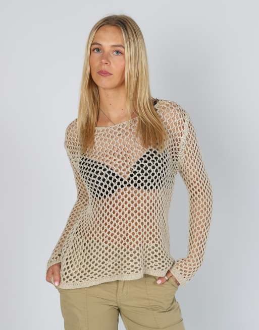 Vintage Unbranded S mesh top in beige