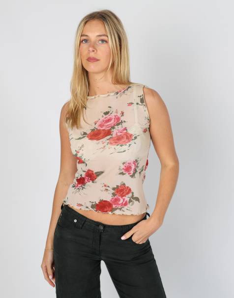 Vintage Unbranded S mesh top in beige - view 1