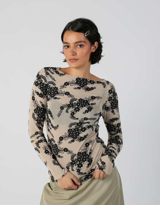 Vintage Unbranded S mesh top in beige, 1 of 4