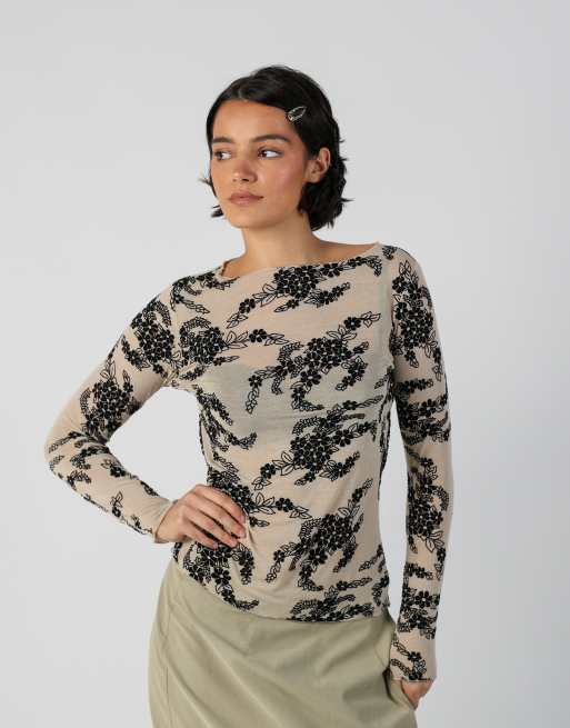 Vintage Unbranded S mesh top in beige, 3 of 4