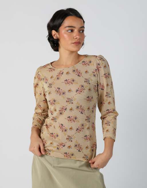 Vintage Unbranded S mesh top in beige, 3 of 4