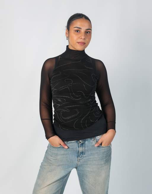 Vintage Unbranded S mesh top in black