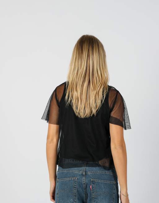 Vintage Unbranded S mesh top in black, 2 of 4