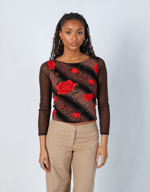 Vintage Unbranded S mesh top in brown