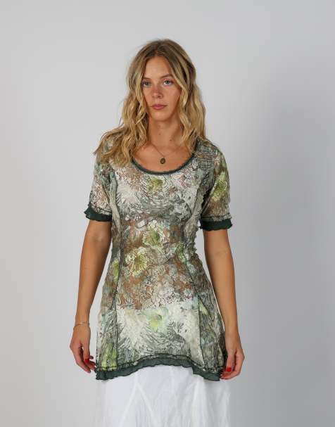 Vintage Unbranded S mesh top in dark green - view 1