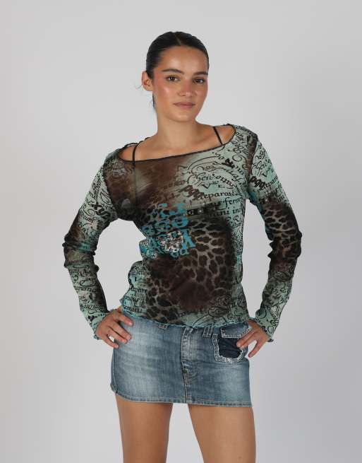 Vintage Unbranded S mesh top in light blue