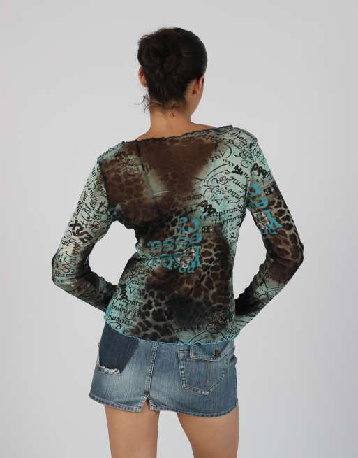 Vintage Unbranded S mesh top in light blue, 2 of 4
