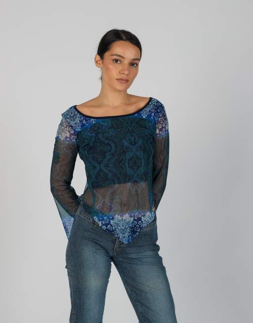 Vintage Unbranded S mesh top in navy blue