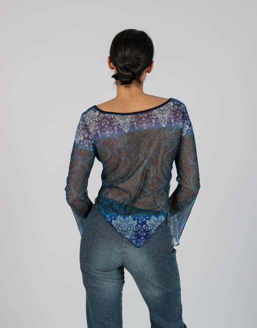 Vintage Unbranded S mesh top in navy blue, 2 of 4