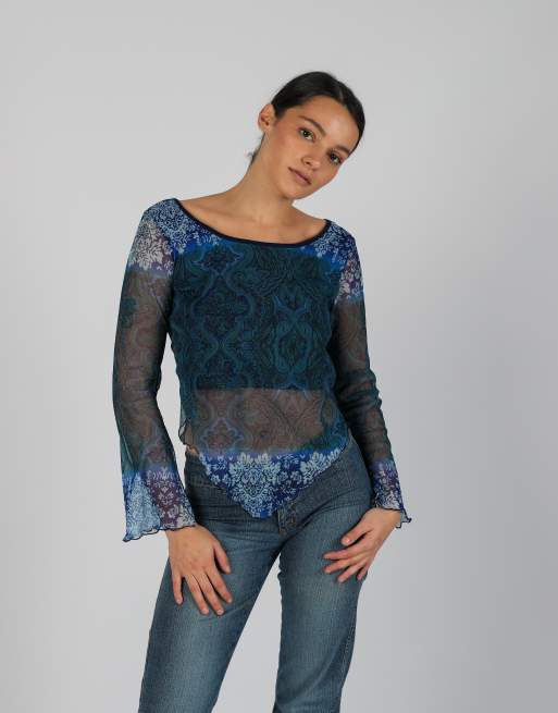 Vintage Unbranded S mesh top in navy blue, 3 of 4
