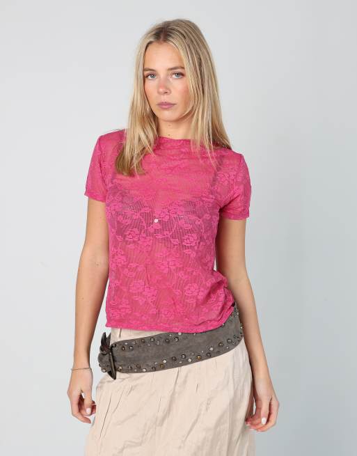 Vintage Unbranded S mesh top in pink