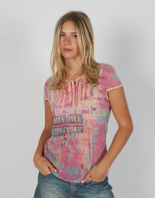 Vintage Unbranded S mesh top in pink