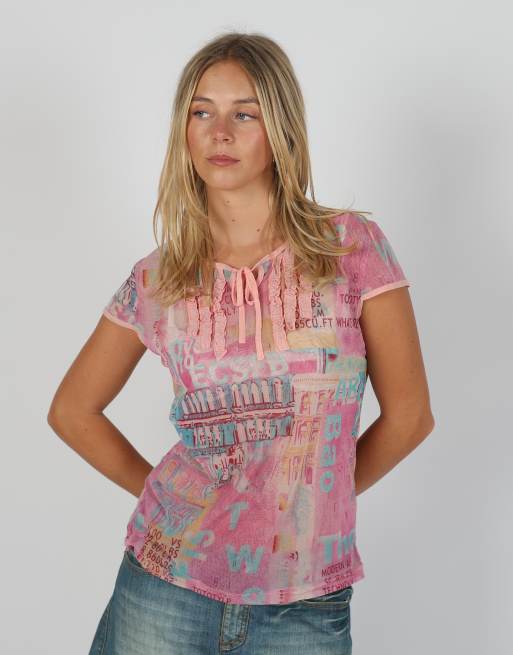 Vintage Unbranded S mesh top in pink, 3 of 4