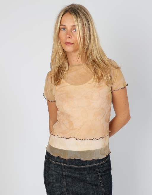 Vintage Unbranded S mesh top in tan