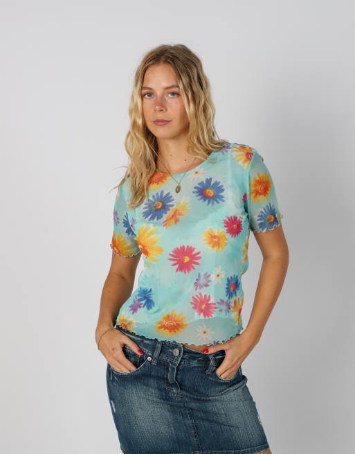 Vintage Unbranded S mesh top in turquoise, 1 of 4
