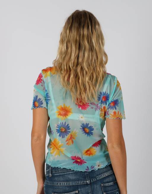 Vintage Unbranded S mesh top in turquoise, 2 of 4