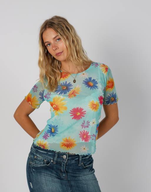 Vintage Unbranded S mesh top in turquoise, 3 of 4
