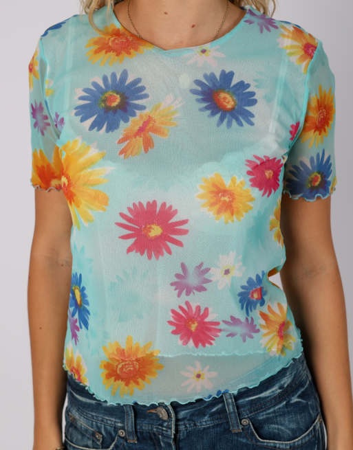 Vintage Unbranded S mesh top in turquoise, 4 of 4